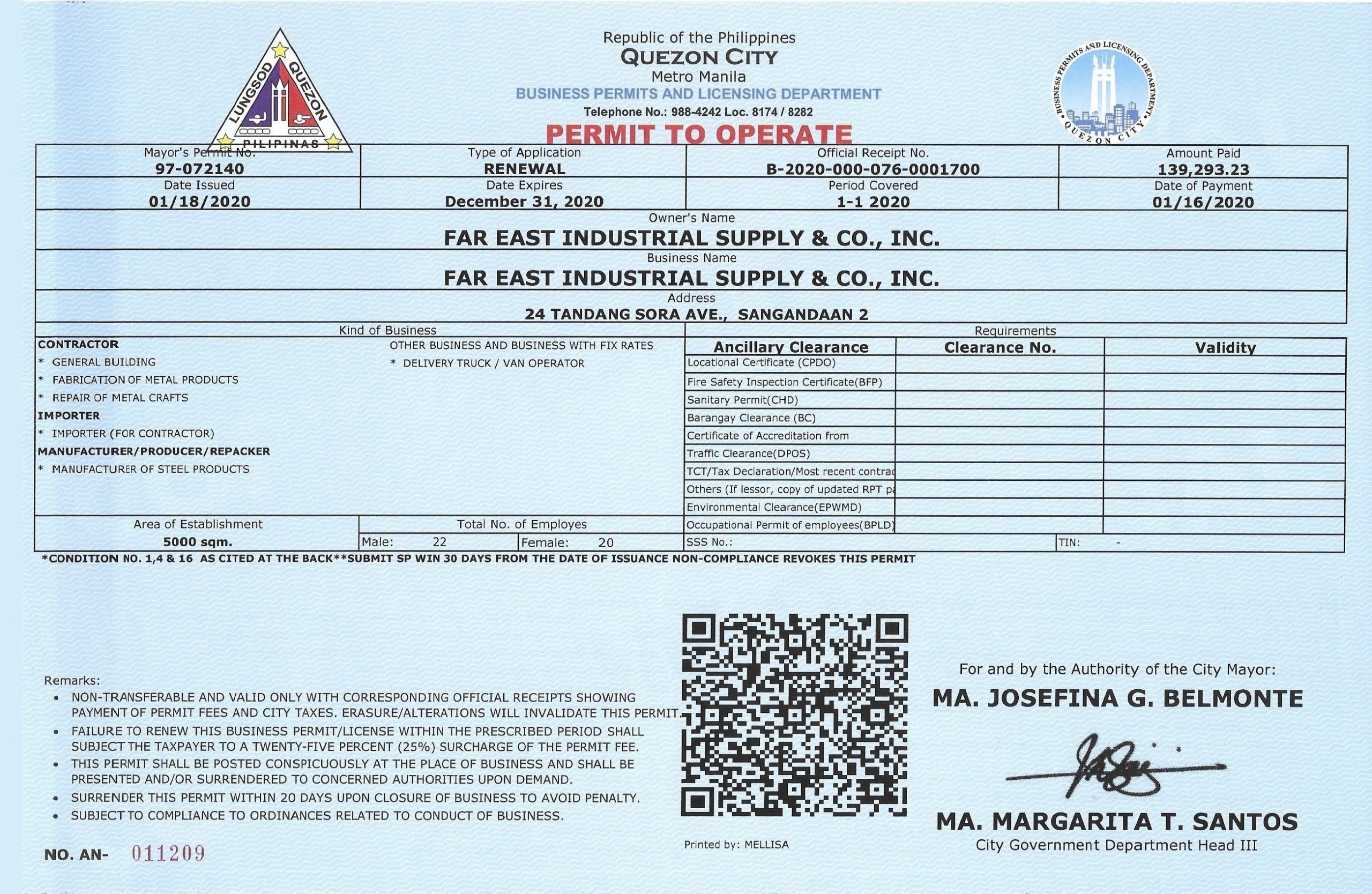 Certifications – Far East Industrial Supply and Co., Inc.